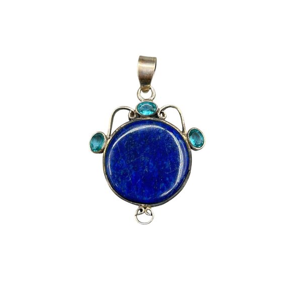 Lapis Lazuli Sterling Silver Pendant with Blue Topaz Glass Stones Length - Picture 1 of 5